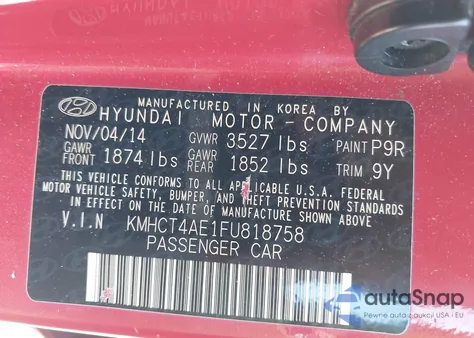 2015 Hyundai Accent Gls from USA, damaged, VIN KMHCT4AE1FU818758